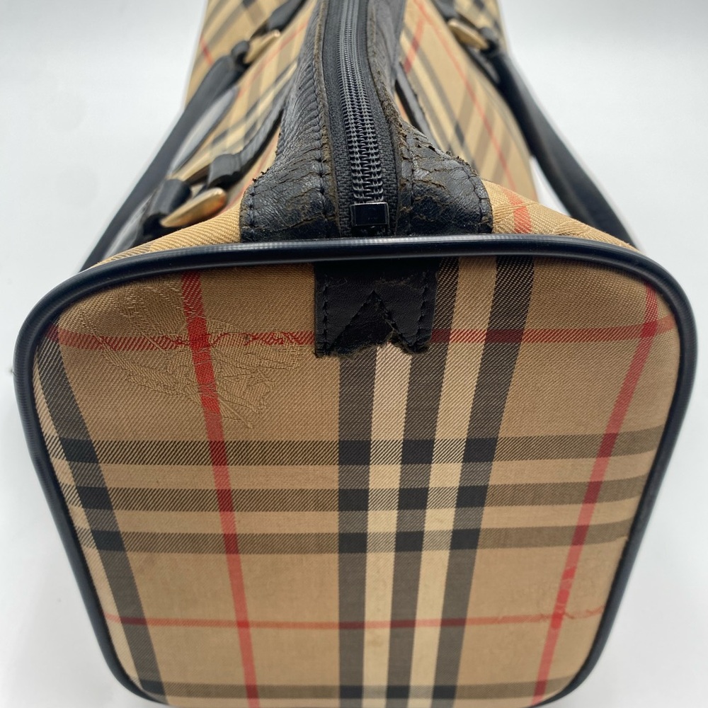 Burberry Check Leather Canvas Boston Bag Travel bag